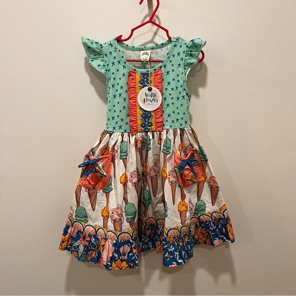 Wildflowers Other - Wildflowers Girls Dress 4T NEW Boutique Boho Ice Cream Floral Blue Pink Ruffles